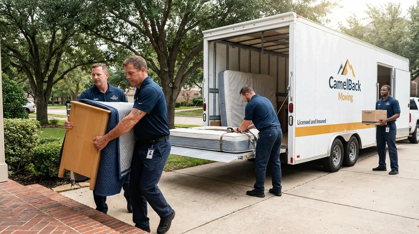 Crew loading residential truck for cross-state move from Hawarden, IA