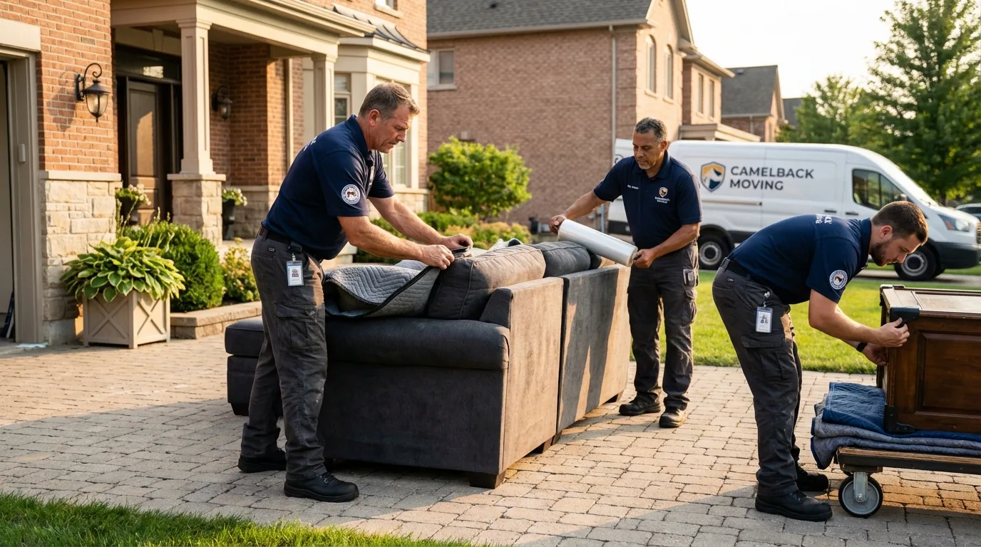 Large estate moving crew wrapping furniture in Hawarden, IA