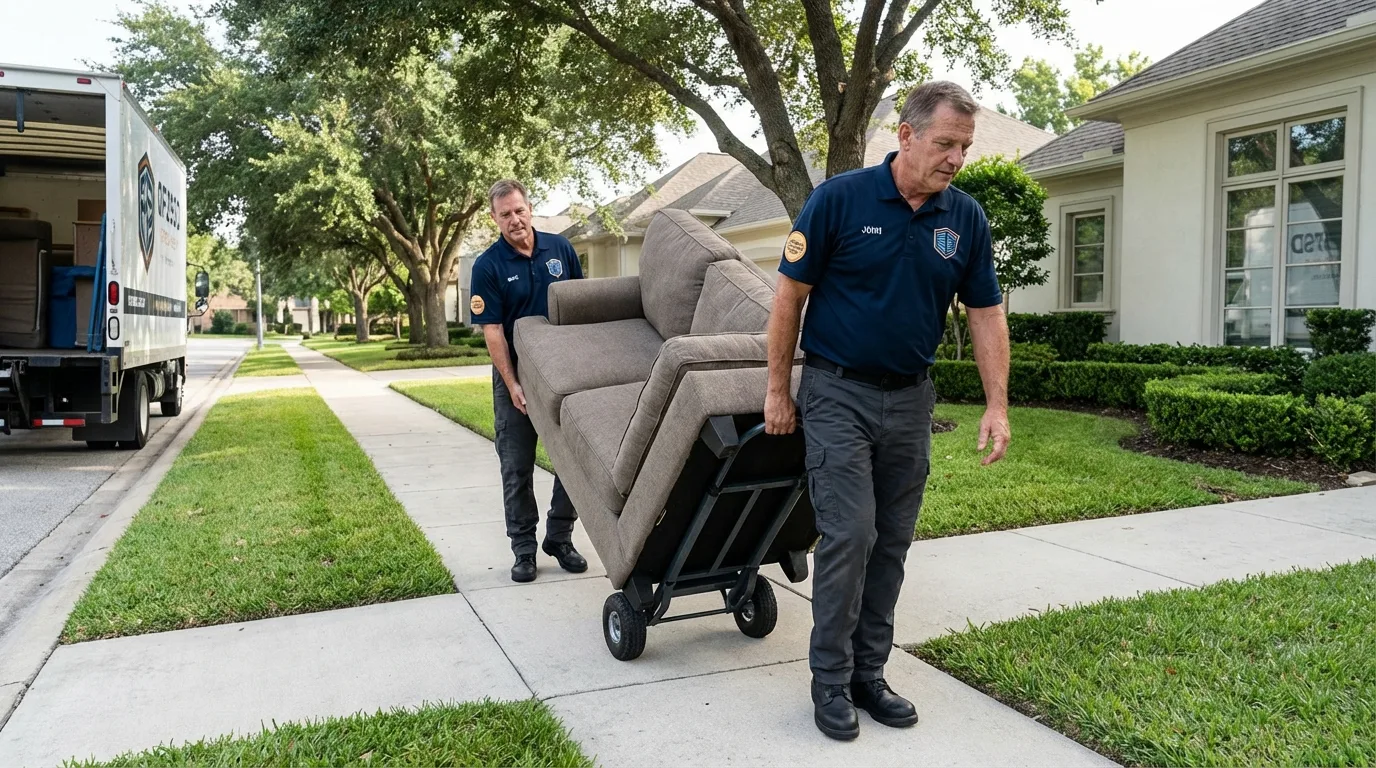 Local residential moving crew loading furniture in Hawarden, IA