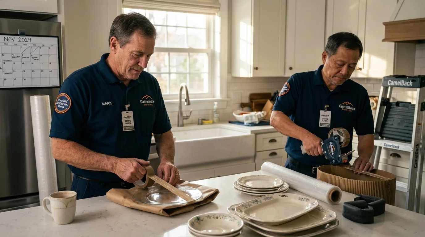 Professional crew packing kitchen dishware in Hawarden, IA